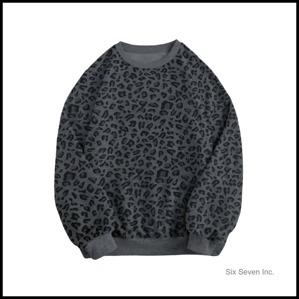 Leopard Print Sweatshirt Long Sleeve Crewneck Pullover Y2K Trendy Streetwear